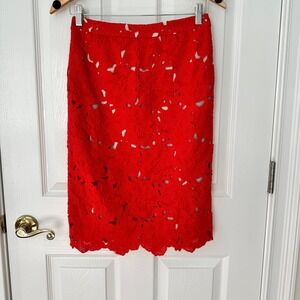 Alice+Olivia 'Ferell' Lace Embroidered Pencil Skirt in Poppy Sz 4 EUC